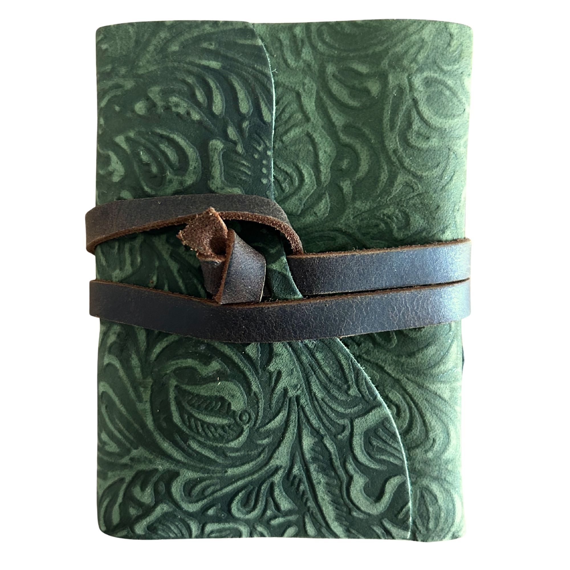 Cuaderno grueso de cuero con borde deckle – Patrón de laberinto verde – 12.7×8.9 cm - Imagen 3