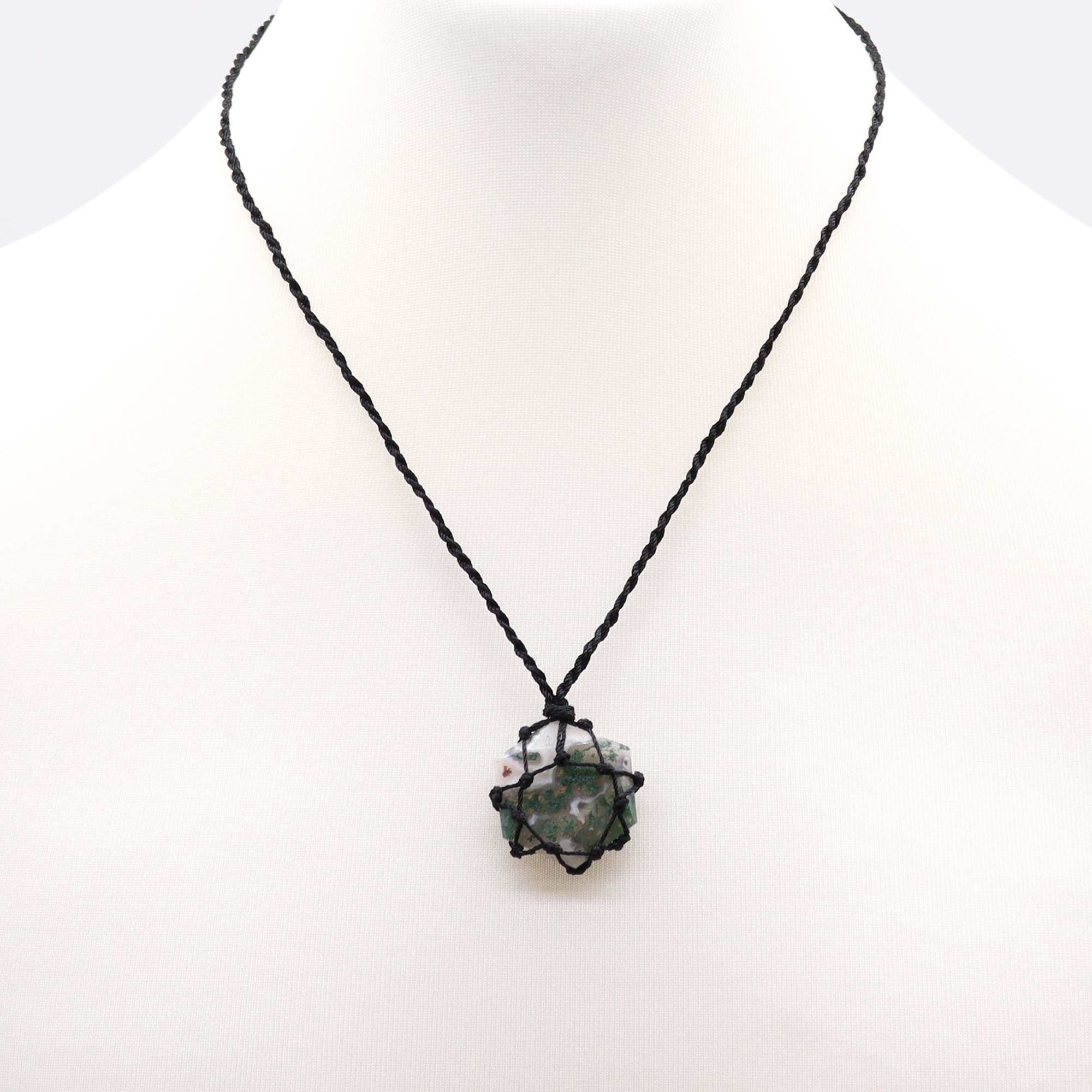Colgante hexagonal de piedras preciosas entrelazada - Ágata de musgo - Imagen 3