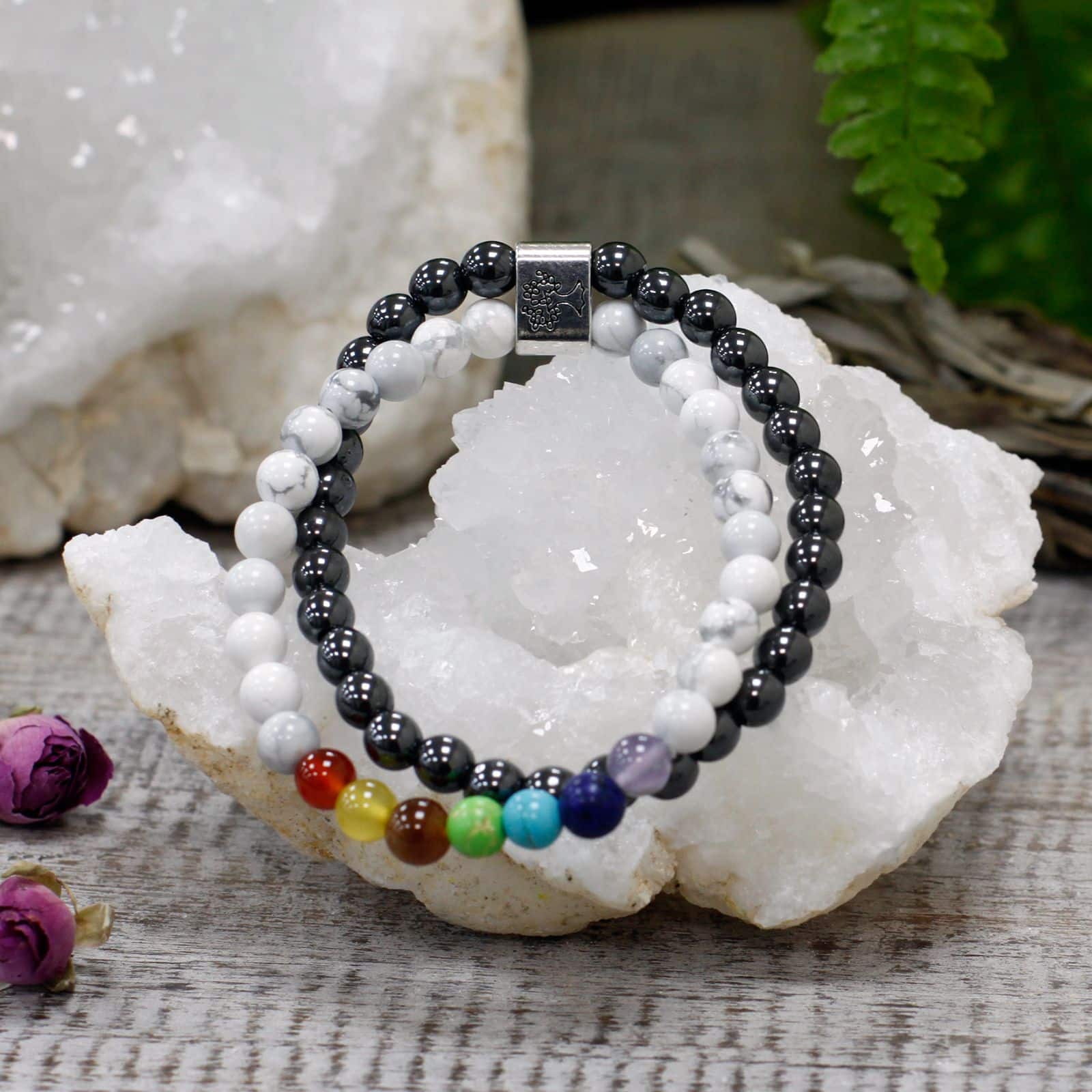Pulsera de Piedras Preciosas Magnéticas - Chakra Howlita Blanco - Imagen 5