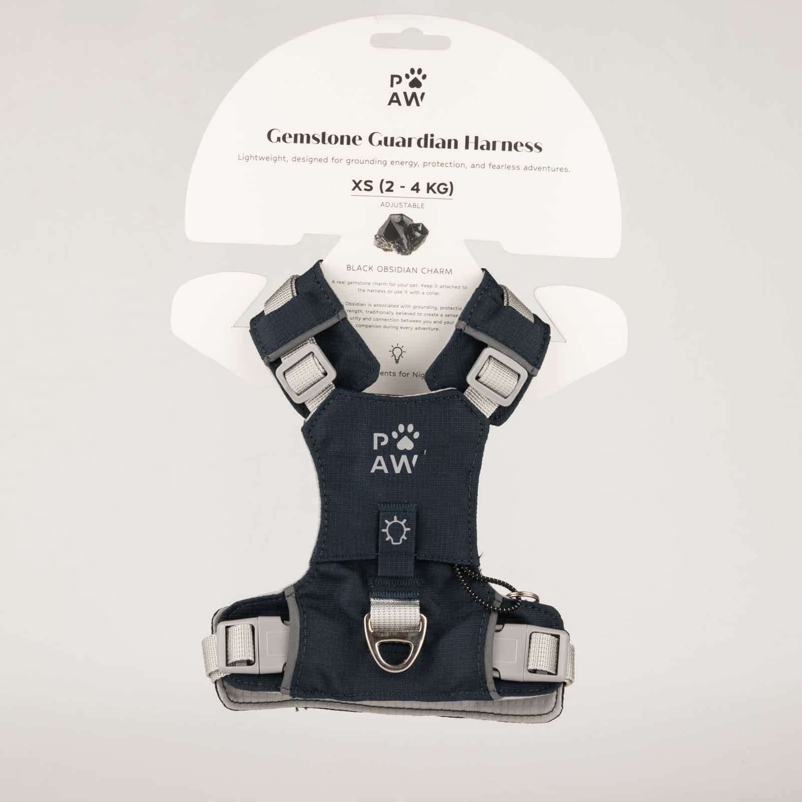 PAW - XS (2-4 kg) Arnés de paso para perros Guardian con malla reflectante - Rock Grey - Black Obsidian Charm