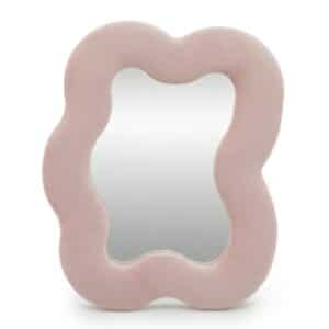Espejo suave y ondulado – Guijarro cuadrado – Rosa suave (22.5 x 27 x 2.3 cm)