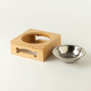 Cuencos para comida PAW - de acero inoxidable único (201) en soporte de madera - 12 cm