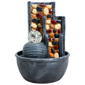 Fuente de agua de guijarros para pared con bola de cristal (19x19x28 cm)