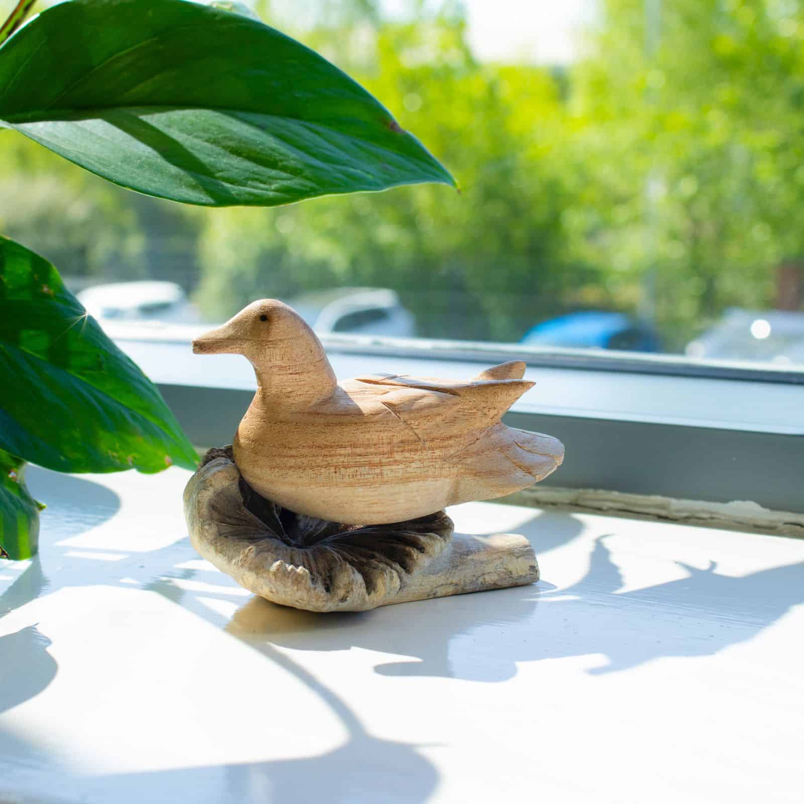 Talla de arte en madera parásita hecha a mano - Pato salvaje descansando - Imagen 2