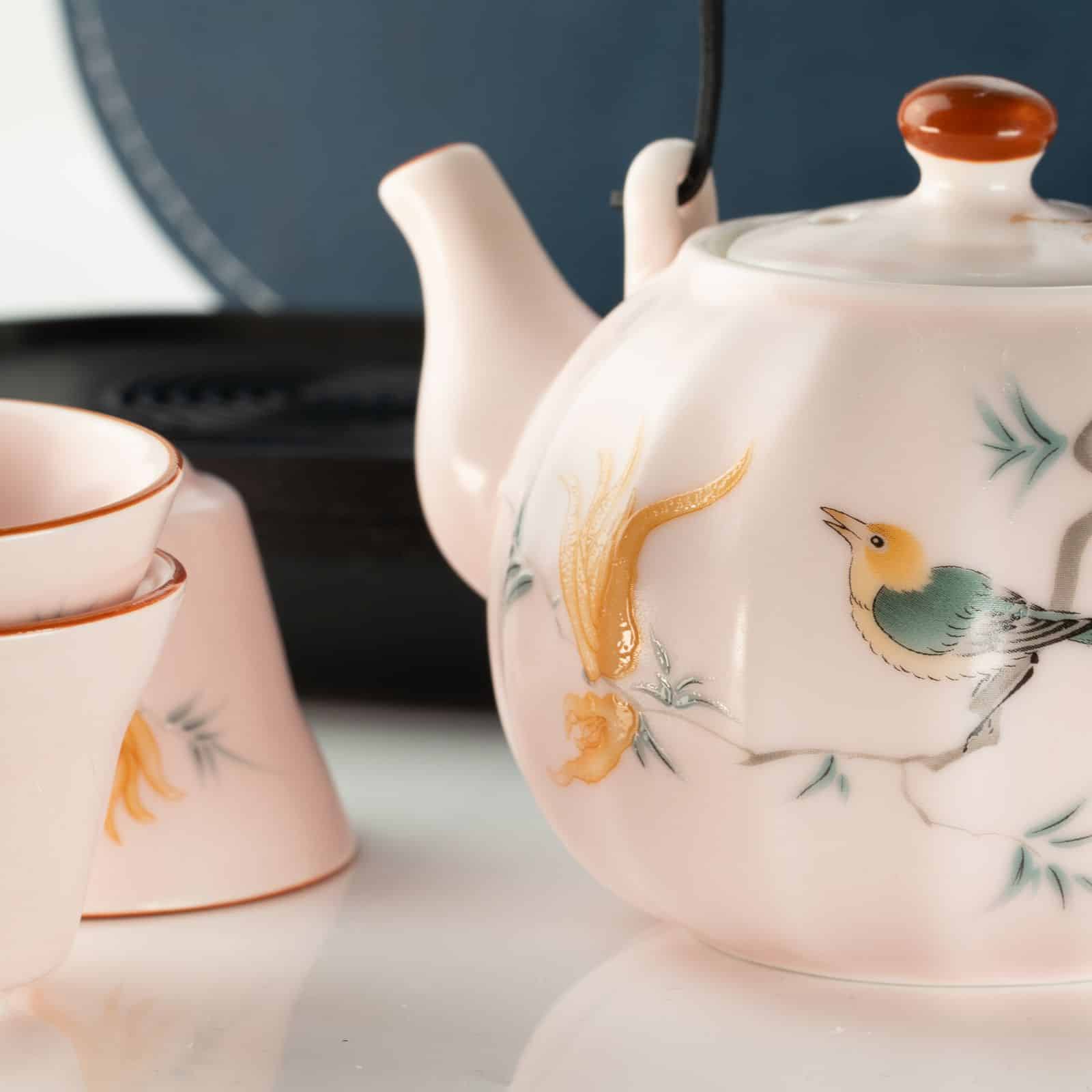 Juego de tetera de viaje y cuatro tazas - Estilo rosa vintage de calabaza - Imagen 4
