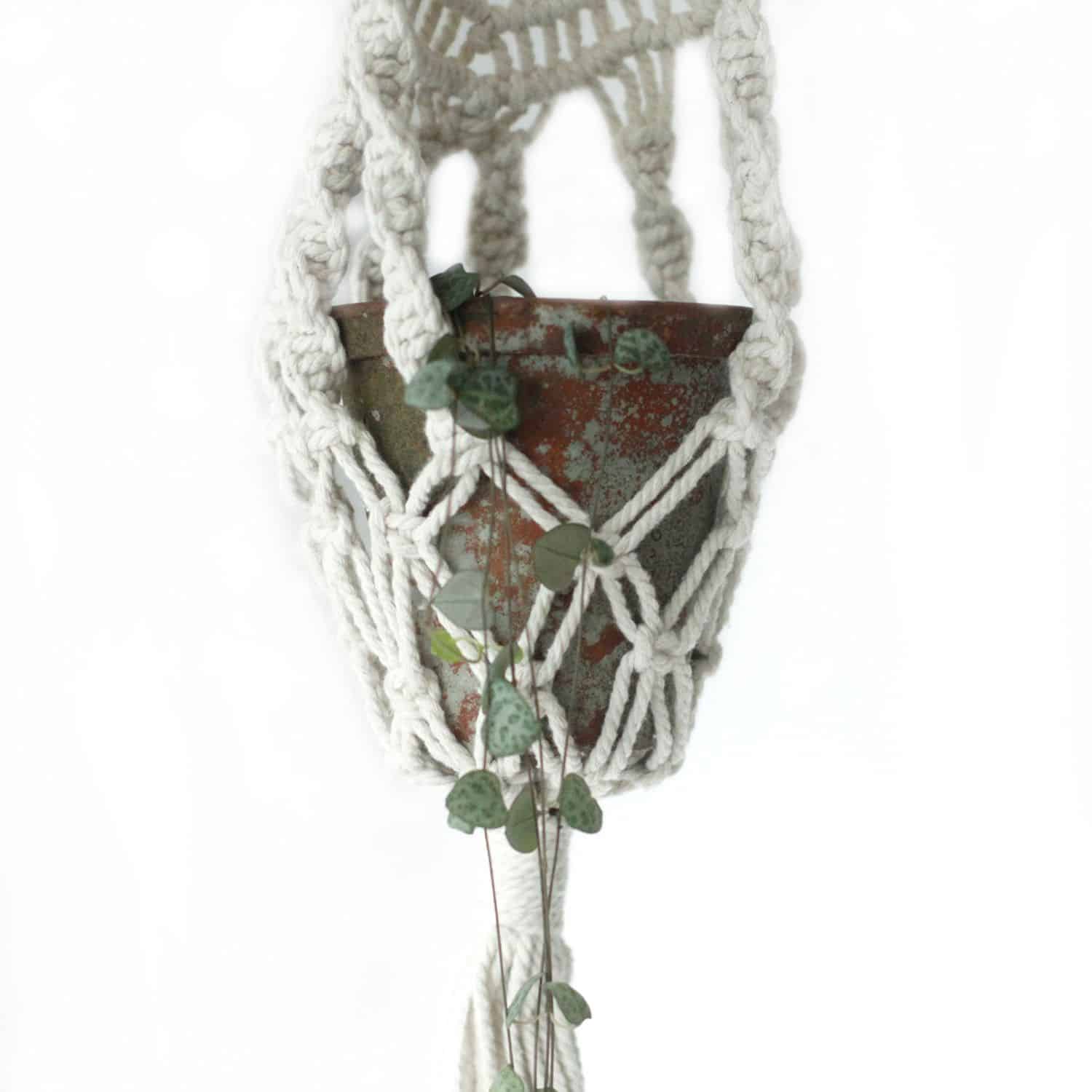 Macetero de Macrame - Largo con Aro de Ratán - Imagen 9