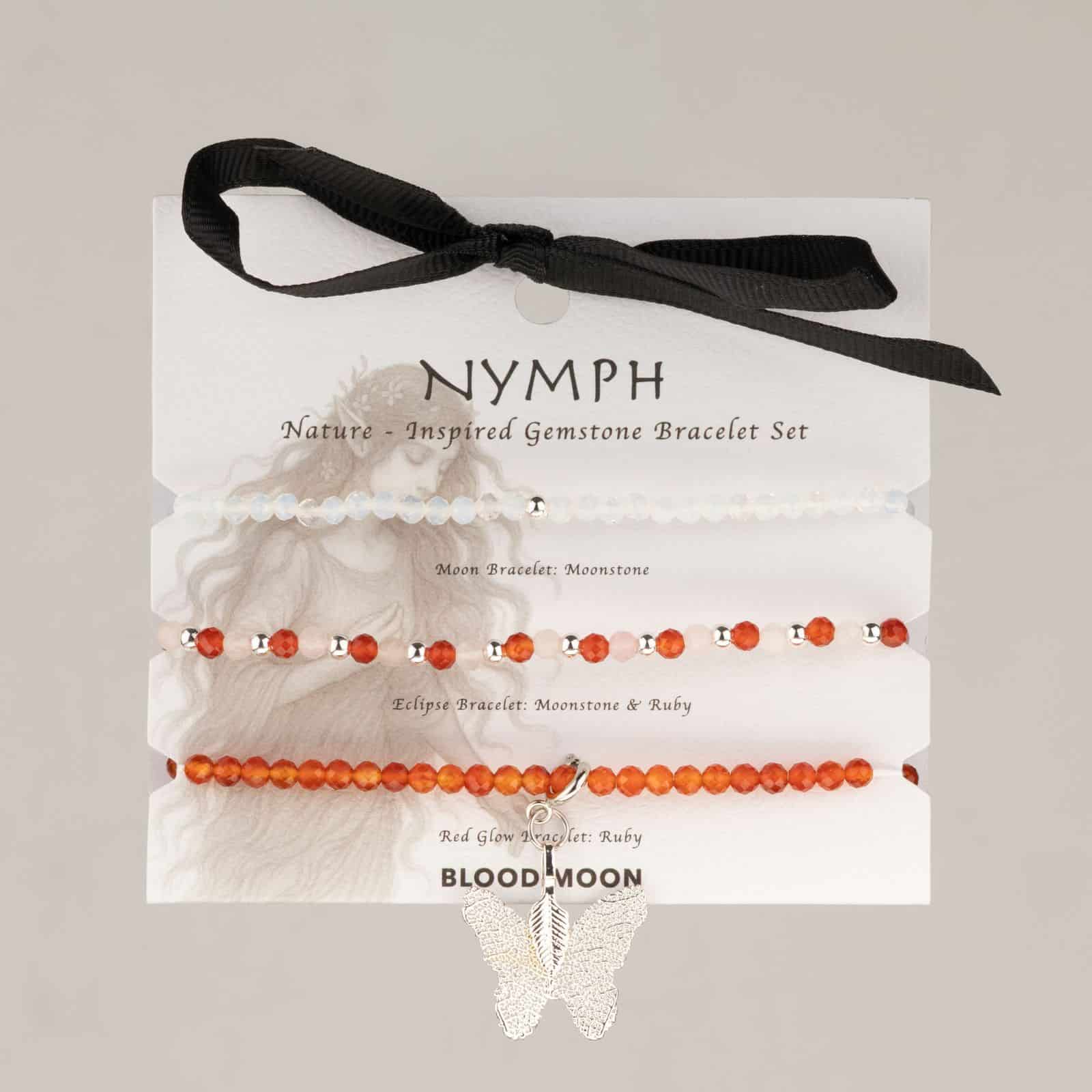 Conjunto de pulseras con piedras preciosas del Espíritu Ninfa - Luna de Sangre