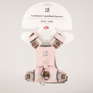 PAW - XS (2-4 kg) Arnés de paso para perros Guardian con malla reflectante - Rosa suave - Colgante de cuarzo rosa