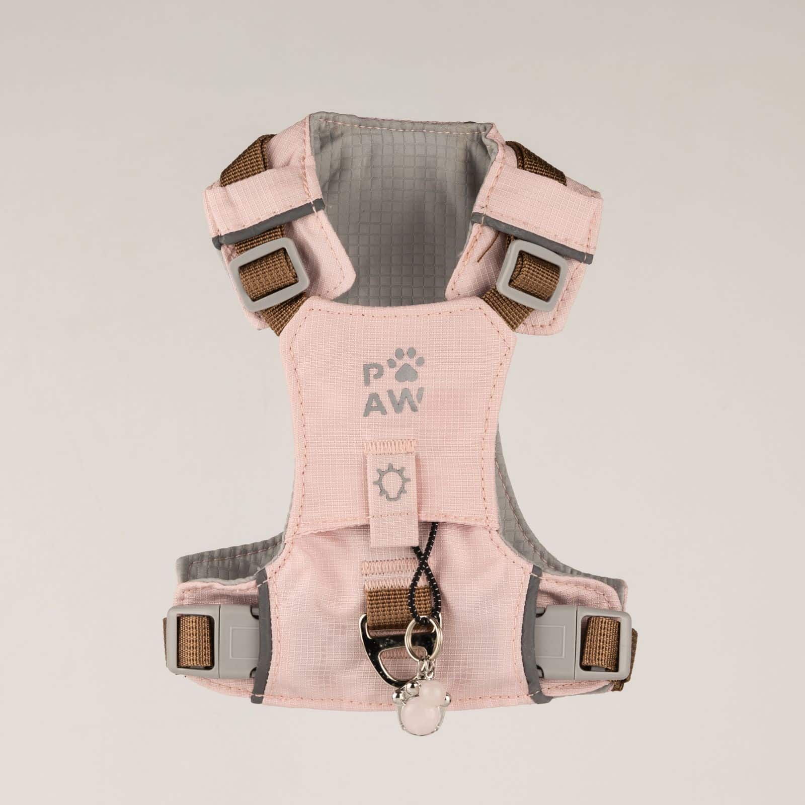 PAW - XS (2-4 kg) Arnés de paso para perros Guardian con malla reflectante - Rosa suave - Colgante de cuarzo rosa - Imagen 2