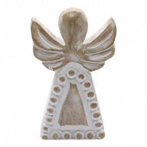 Ángel de madera de mango - lavado blanco